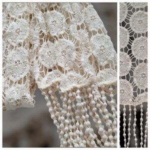 Elegant Lace Scarf with Fringe Cotton Silk Feel Vintage Cream Dressy Casual